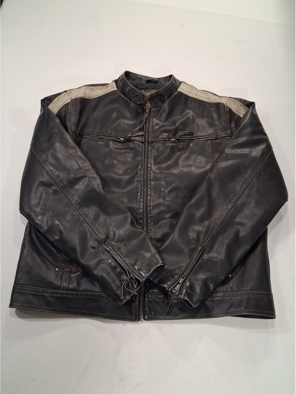 Arizona Jean Company Men's Brown/Beige Full-Zip Faux Leather Jacket Size Medium